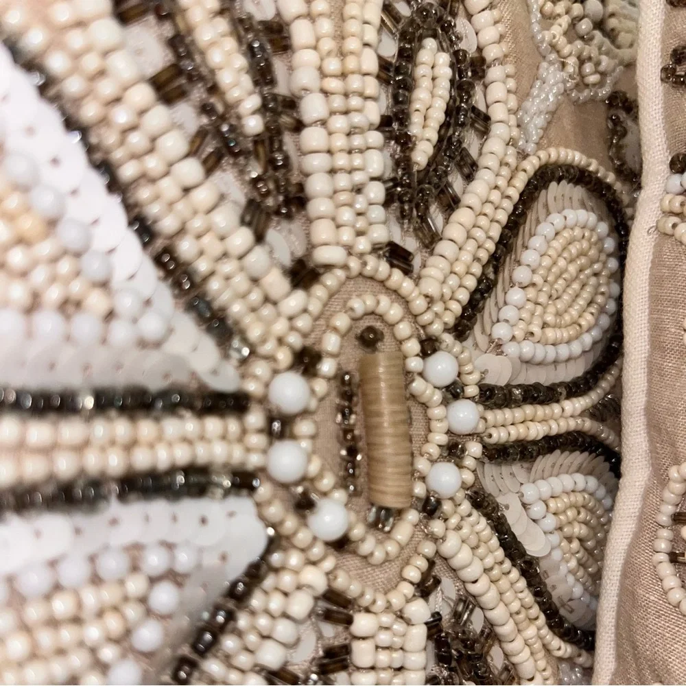 NOBLE EXCELLENCE® Two Embroidered Jeweled Tan Cream‎ & Silver Decorative Pillows